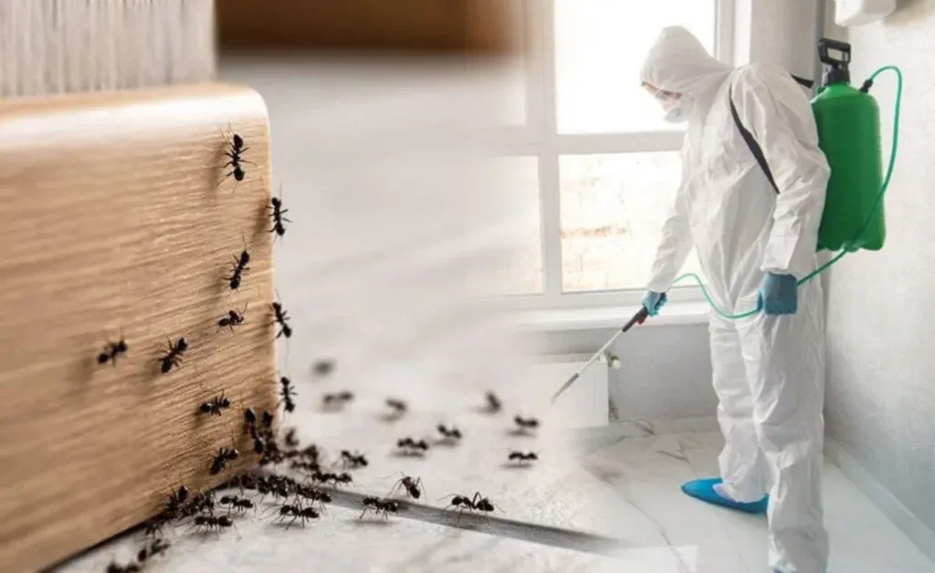 Ant activity and a technician carrying out treatment